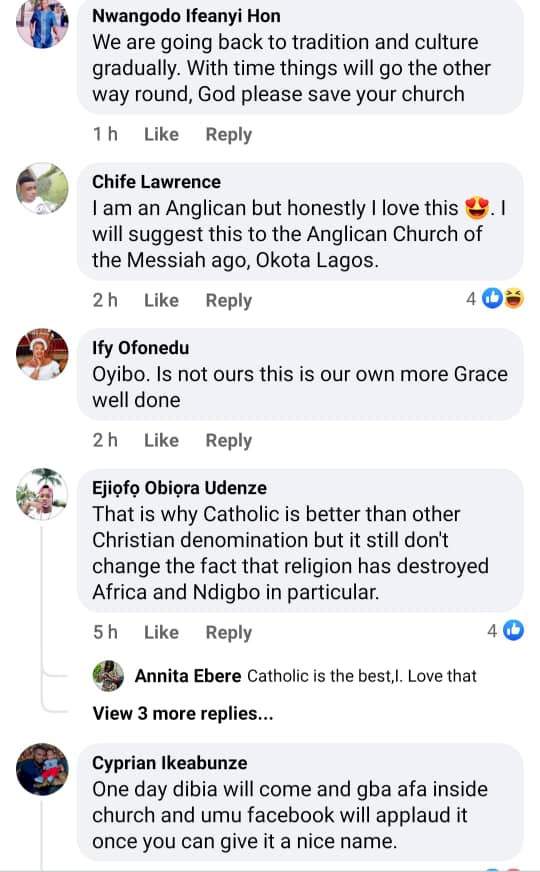 Reactions pour in as photos from a Catholic church in Abuja celebrating mass using African cultural items surface online