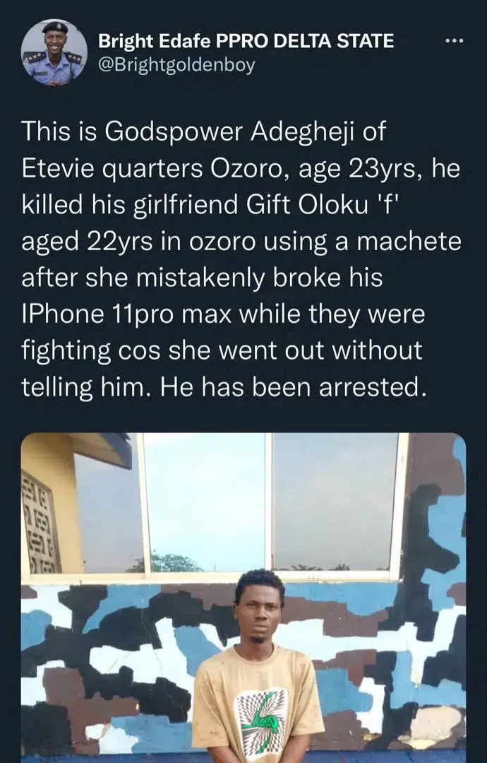 Man arrested for cutting girlfriend's life short over iPhone 11 pro max