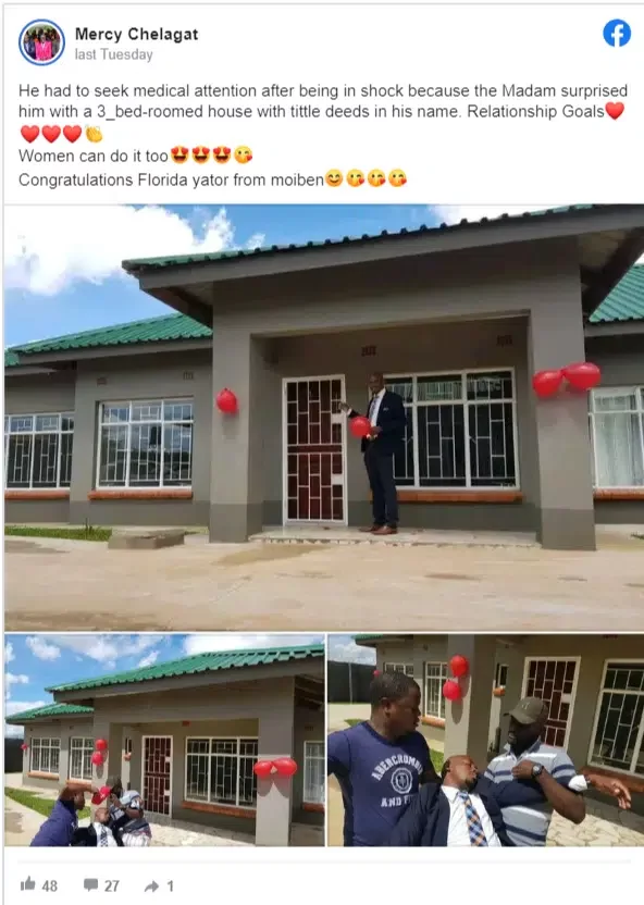 Man faints in shock as wife surprises him with completed house she secretly built