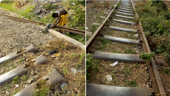 Twitter user calls for the arrest of a man cutting train rail lines to sell in Enugu