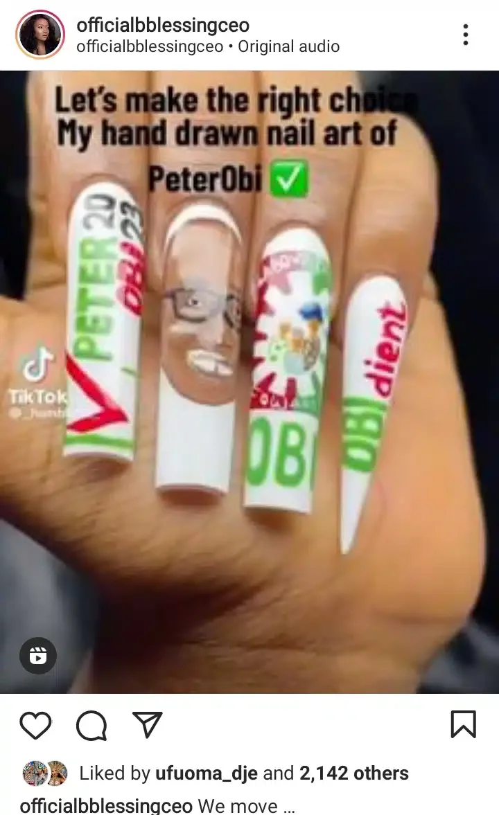 Nigeria Decides: Blessing CEO flaunts Obi-inspired nails, netizens react