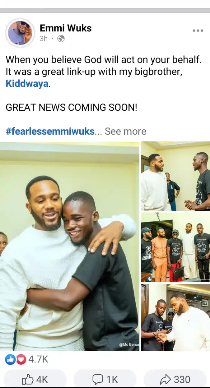 'Great news coming soon' - Davido's cycling fan announces after meeting up with Kiddwaya