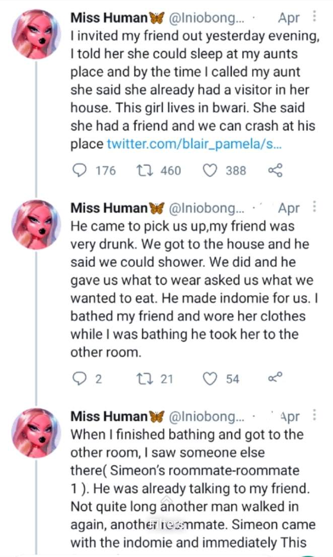 Lady cries out after her friend was abused by three drunk men