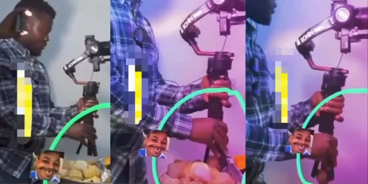 Moment cameraman is caught stylishly stealing while recording (Video)
