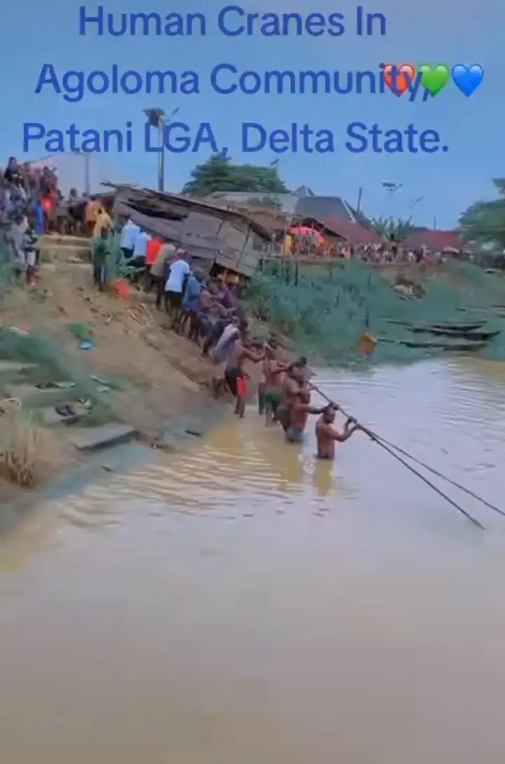 Powerful moment residents turn themselves to human crane to pull out sinking car (Video)