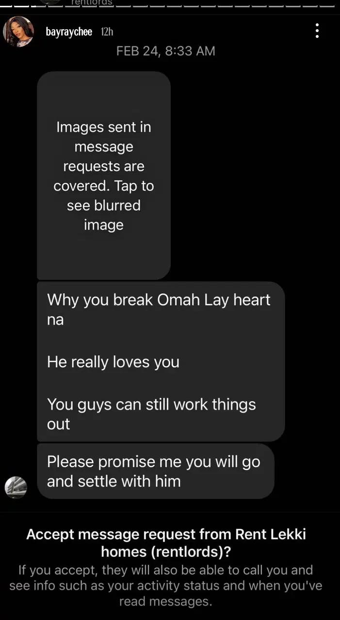 'Allow us move on please' - Omah Lay's ex slams fans in her DM