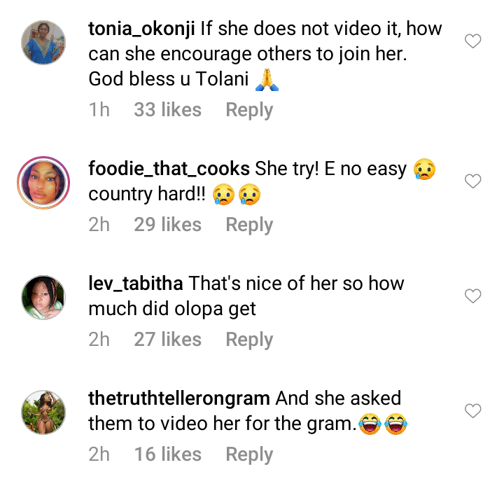 'She try, country hard' - Reactions as Tolanibaj shares money to random people (Video)