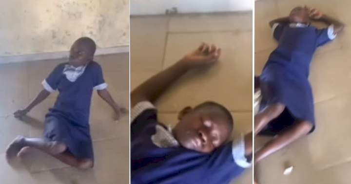 "You thief finish dey faint, you go wake up o" - Reactions as JSS1 student faints after allegedly being nabbed stealing from store to buy phone (Video)