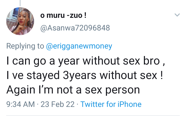 'That's a lie, I've stayed for 3 years' - Eriga's 'no woman can go 3 months without s3x' claim triggers replies
