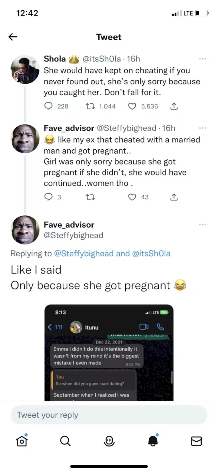 'He can't trust again after this' - WhatsApp chats surface as man discovers girlfriend got pregnant for married man