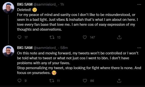'Cloutless and forgotten housemate'- Twitter user drags Sammie over comment on Michael and Jackie B's relationship