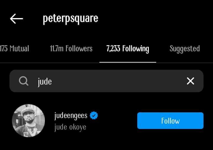 Peter Okoye and elder brother, Jude Okoye reportedly follow each other on IG