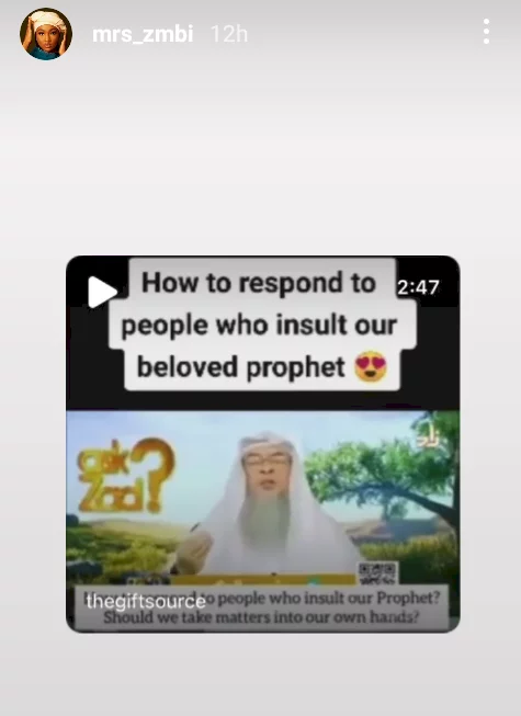 Alleged blasphemy: Zahra Buhari shares video of Saudi Islamic scholar advising Muslims not take matters into their own hands when people insult the Prophet