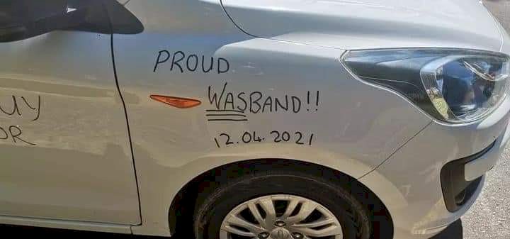 Man pens note of excitement on his car after successfully divorcing his wife