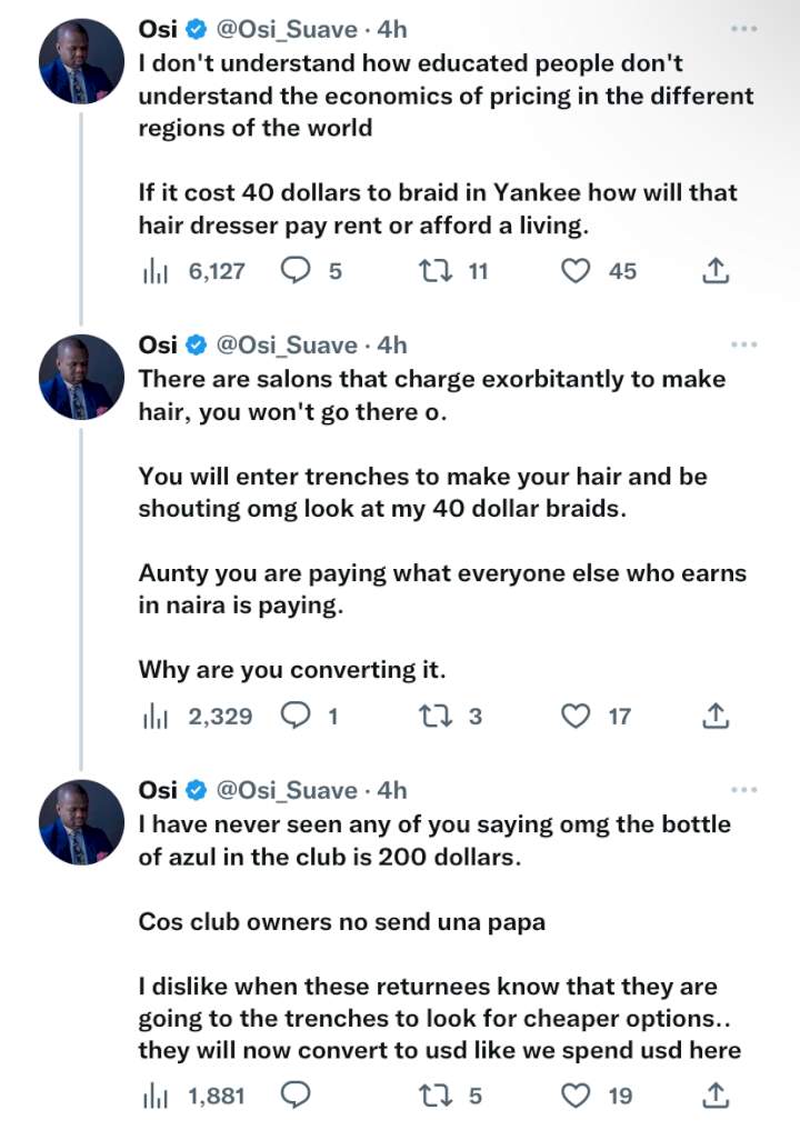 'Stop converting rate every time, understand purchasing power' - Osi Suave blasts immigrants.