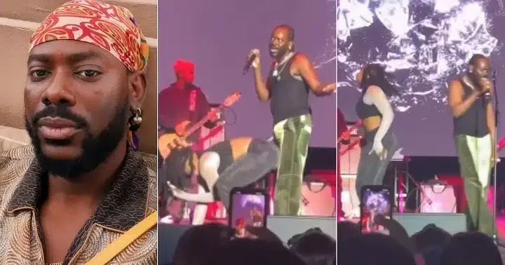 "Rough play" - Lady throws her backside on Adekunle Gold during stage performance, his reaction trends (Video)