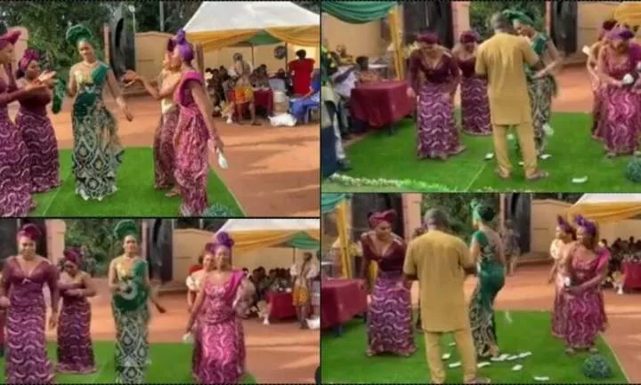 Lady replaces 'asoebi girls' with her sisters on her wedding (Video)
