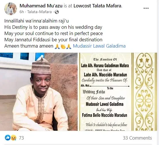 Groom passes on less than 6 hours to his wedding in Zamfara