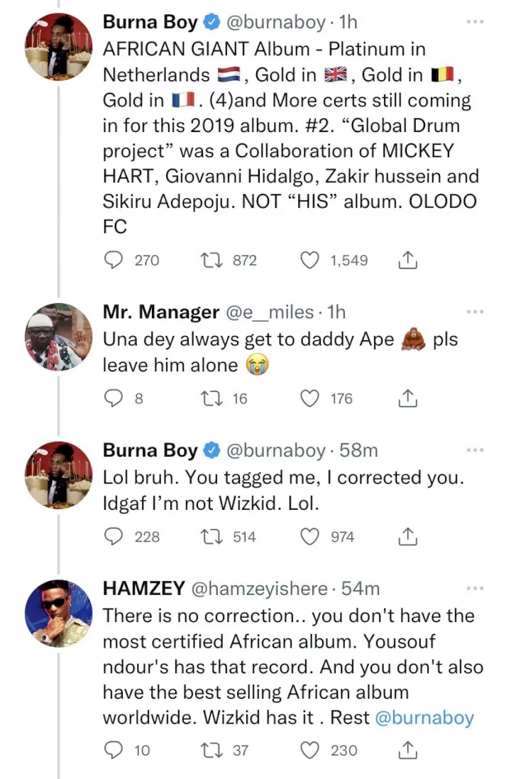 Burna Boy subs Davido and Wizkid in epic response to trolls