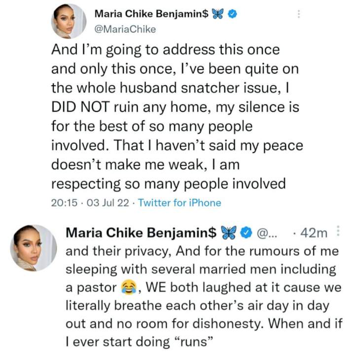 'I did not ruin any home nor snatch any husband' - BBNaija star, Maria Chike says