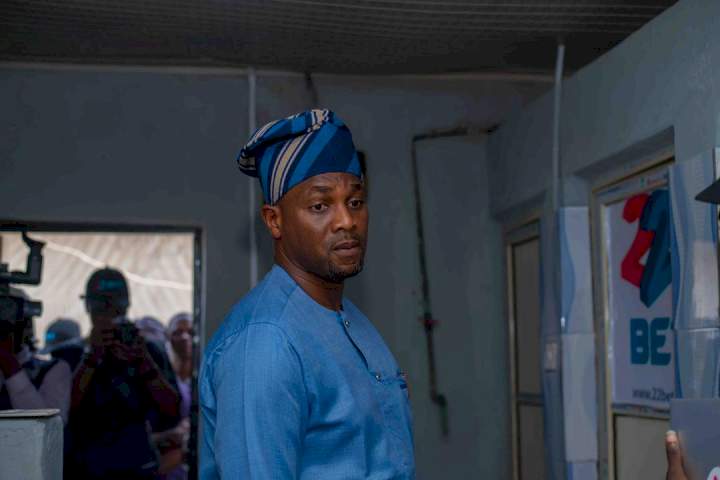 Director General, Oyo State Gaming and Lottery Board during an inspection of one of the renovated public toilets