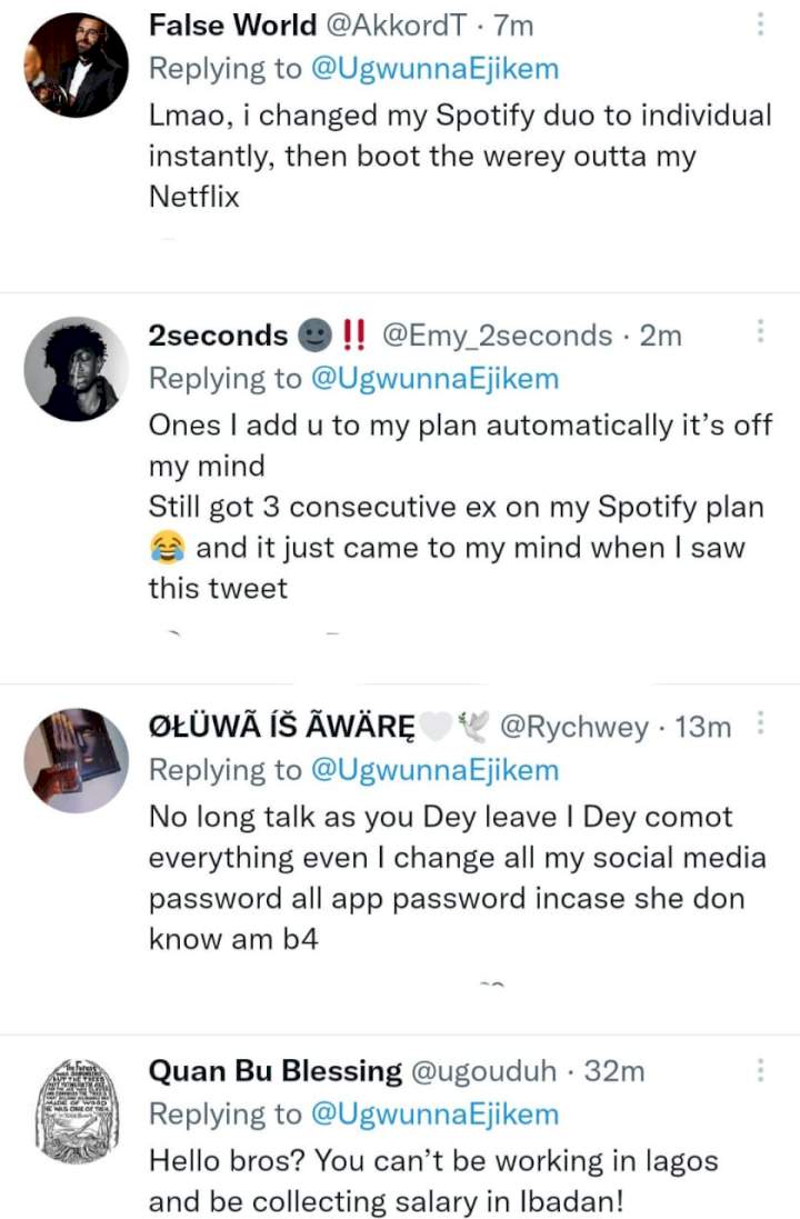 Nigerians respond after Twitter user asked if they remove their friends and exes from their Netflix accounts after a quarrel or breakup