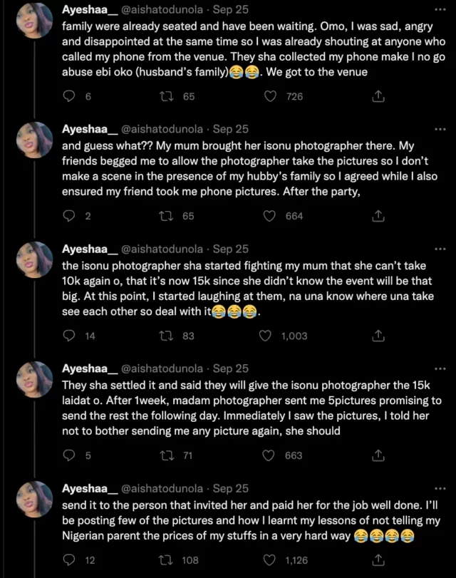 Nigerian lady recounts hilarious experience with her mum and photographer on her introduction day