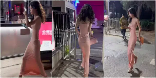'May God protect you from the wind'" - Lady with extremely slim stature causes buzz as she speeds through the street (Video)