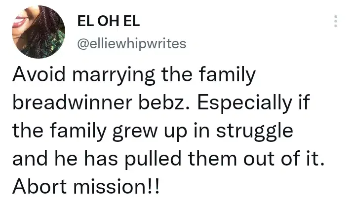 'Avoid marrying the breadwinner in any family' - Twitter user warns women