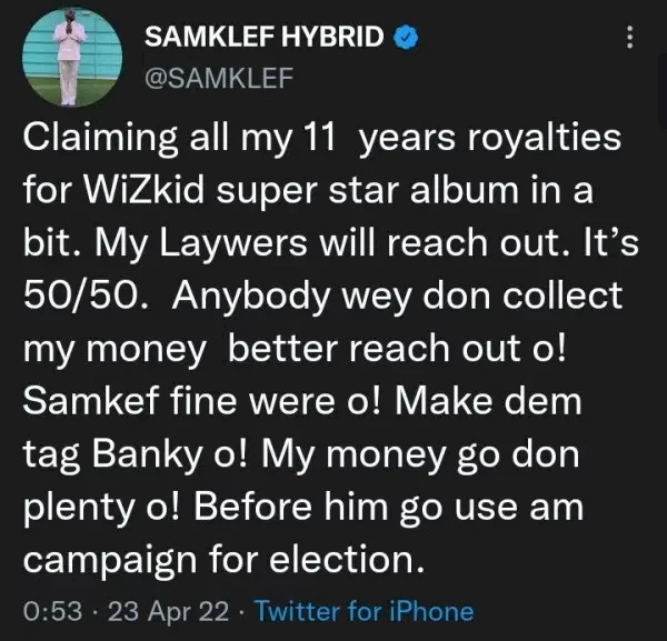 Samklef calls out Banky W over unpaid album royalties