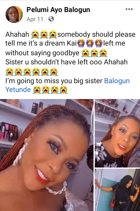 'I told her not to return to that house but she refused' - Sister of Yetunde Balogun denies suicide claim