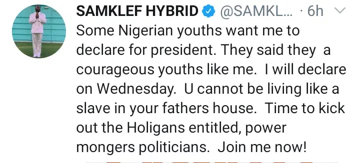 2023: Samklef announces presidential bid