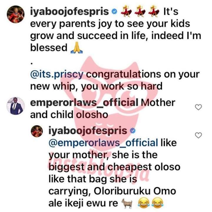 Iyabo Ojo digs up photo of troll's mother, lambasts son and mom over comment on daughter's new Benz