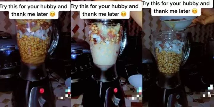"Try this for your hubby and thank me later" - Lady says as she mixes tiger nut, banana, ginger, date and coconut together "Try this for your hubby and thank me later" - Lady says as she mixes tiger nut, banana, ginger, date and coconut together
