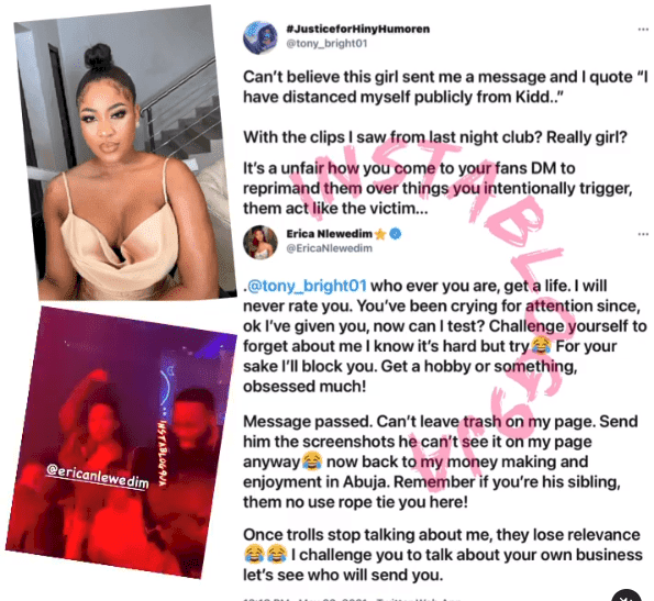 'Get a life, I'll never rate you' - Erica slams troll that attacked her for clubbing with Kiddwaya