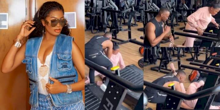 Scary moment comedian KieKie fell off a treadmill during Gym session (Video)