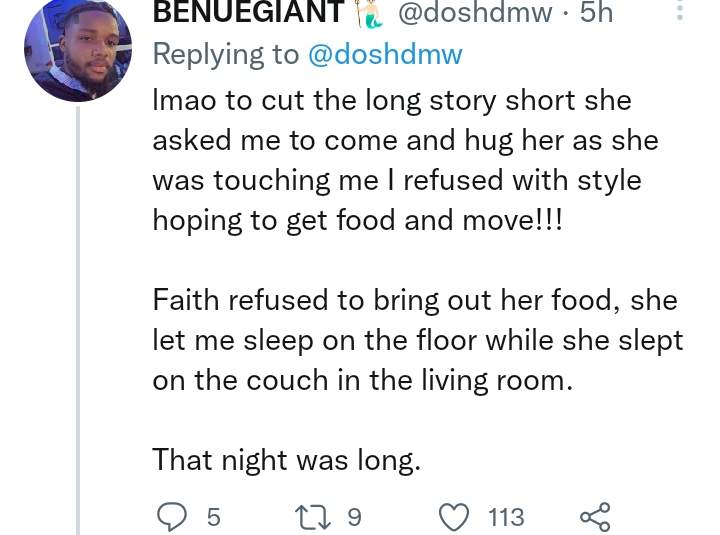 Young man recounts how a lady denied him food because he refused her advances