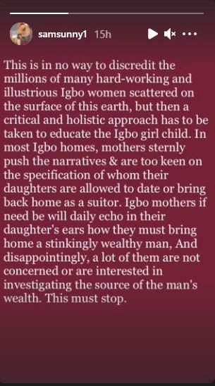 Actor Sam Nnabuike appeals to Igbo mothers to desist from telling their daughters to bring home wealthy suitors