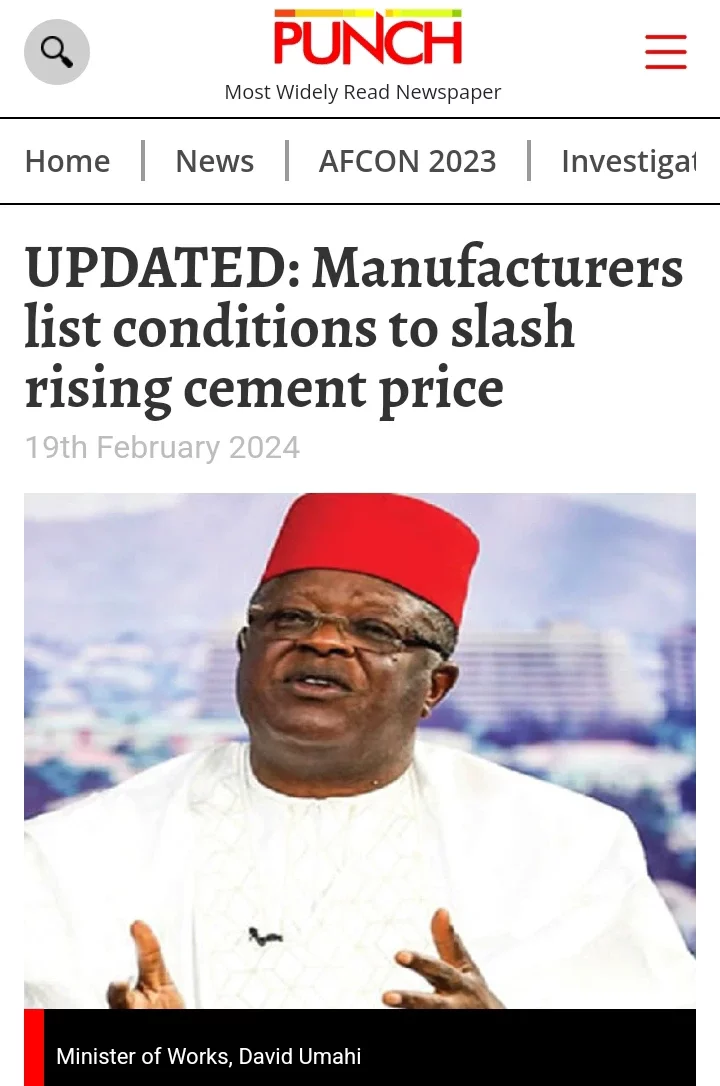 Today's Headlines: Manufacturers list conditions to slash rising cement price, Tinubu returns to Abuja after AU Summit