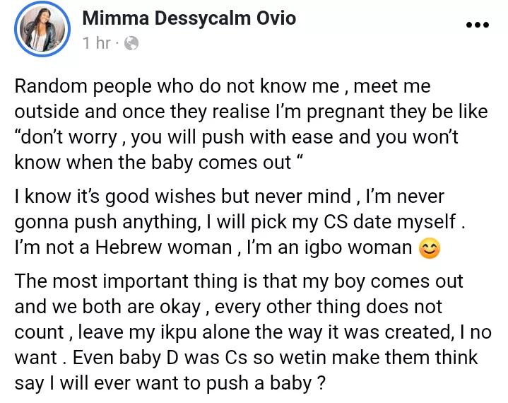 "I will pick my CS date myself. I'm not a Hebrew woman" - Pregnant Nigerian lady tells people wishing her 'easy labour'