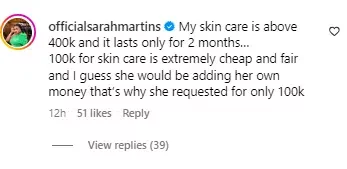 Sarah Martins defends lady who got dumped by boyfriend over N100K skincare request