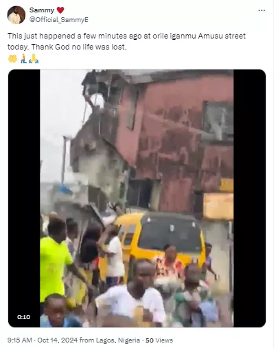 Trending video shows terrifying moment two-storey building collapsed in Lagos state