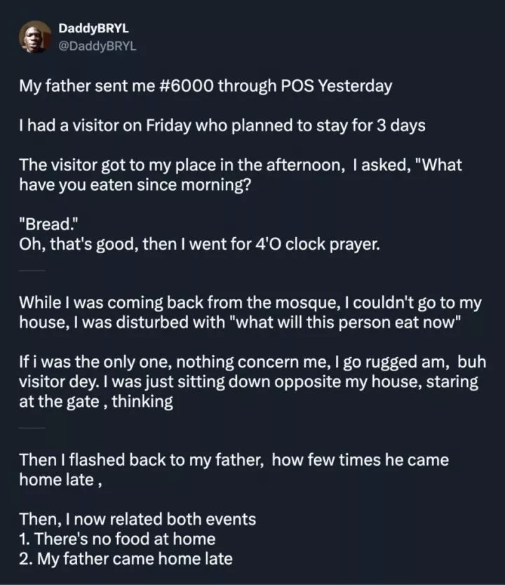 Man shares tear-jerking encounter which made him appreciates father's effort