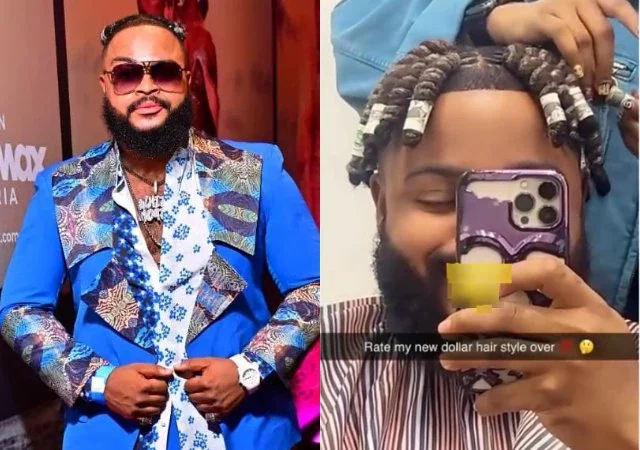 'Talented Mumu'- Reactions as Whitemoney Styles His Hair with Hair Dollars Bills