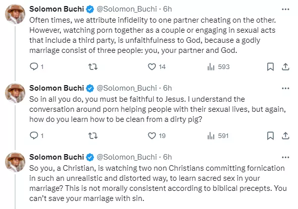 A christian couple shouldn?t be watching porn to learn sex, that?s infidelity - Solomon Buchi