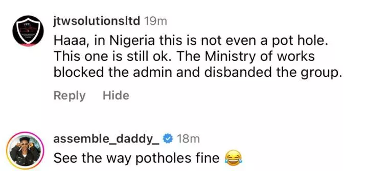 Nigerian potholes feeling jealous - Social media users react to trending photo of UK Prime Minister and his cabinet members posing in front of a pothole troubling their country