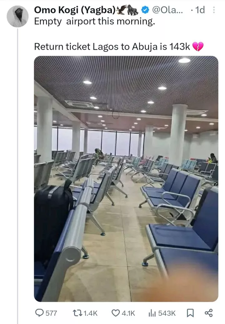 Nigerians lament how empty the Lagos airport is due to high cost of flight tickets