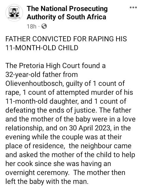 Father convicted for raping his 11-month-old daughter