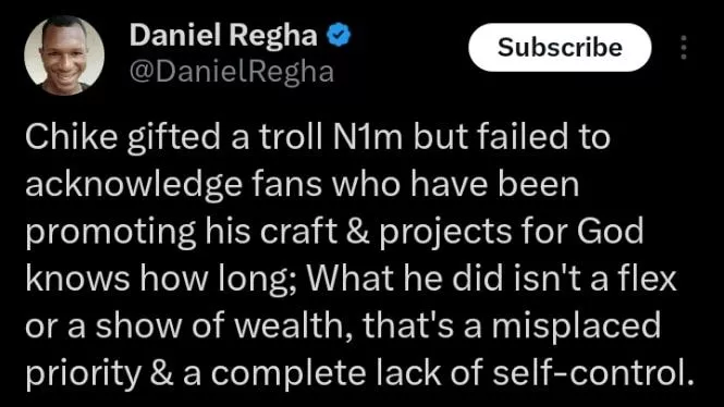 Daniel Regha drags Chike for gifting a troll N1M