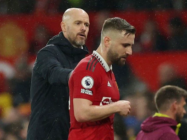 Manchester United defender Luke Shaw is substituted on April 5, 2023